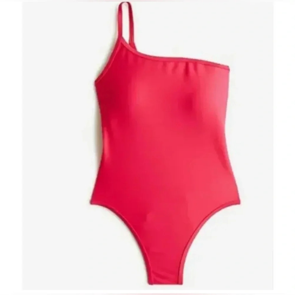J.Crew Pink Wild Hibiscus Ribbed One Strap One Piece Swimsuit Plus Size 24